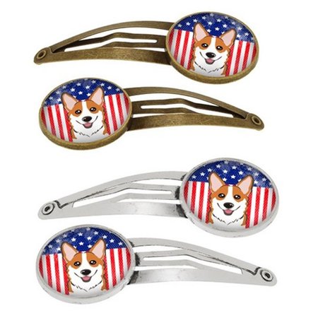 CAROLINES TREASURES American Flag and Red Corgi Barrettes Hair Clips, Set of 4, 4PK BB2184HCS4